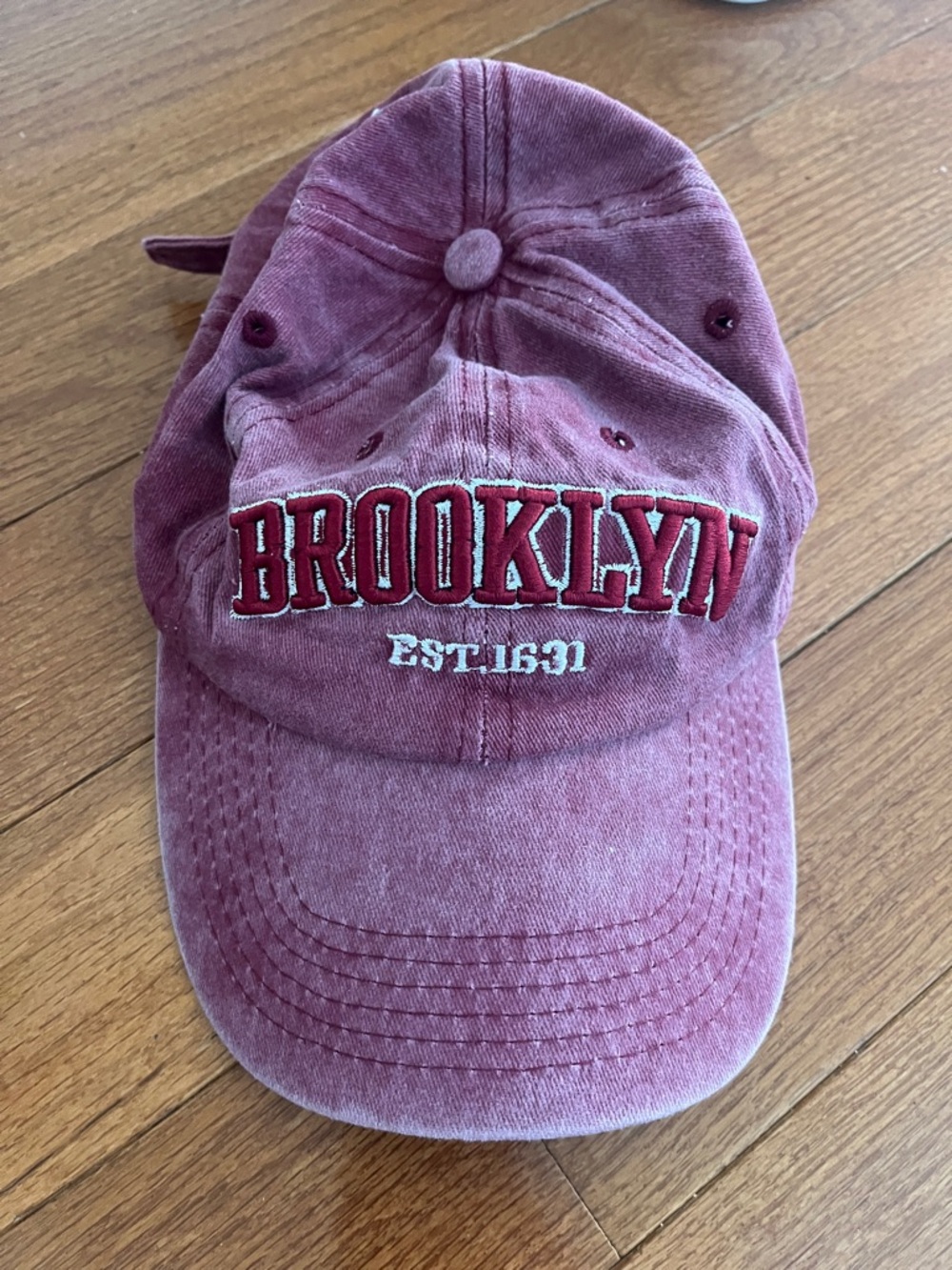 Brooklyn Embroidered Baseball Cap - Washed Burgundy